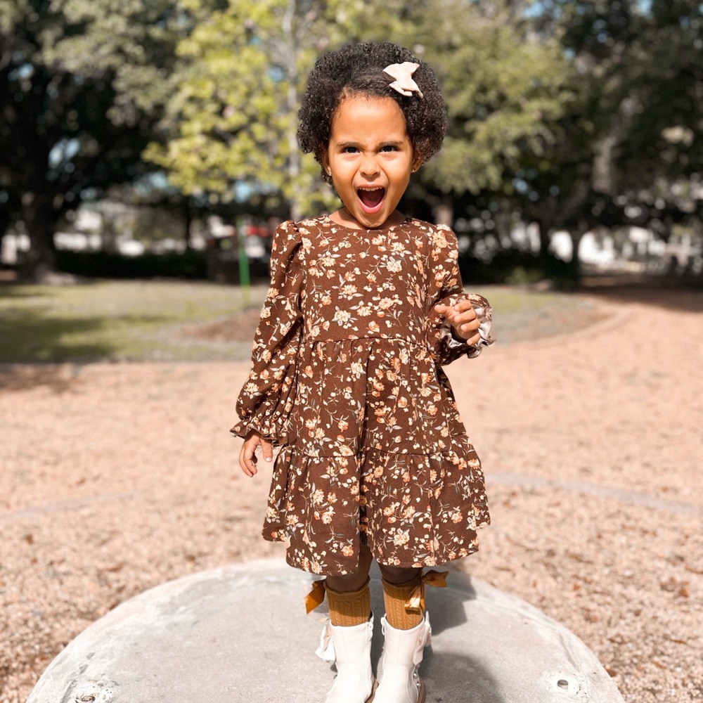 Adorable Brown Floral Dress for Girls
